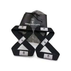 Figure 8 strap for weighted exercises with Weighted Gang branding.